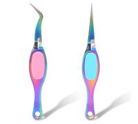 2 Pcs Fine Reverse Tweezers - Precision Curved & Straight Tips, Soft Grip, Crossing Lock for Craft