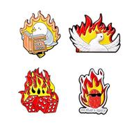 2 Pcs Fire Brooch Set for Women Email Skull Book Shaped Halloween Gifts, Extar Large, Alloy Steel, cubic zirconia