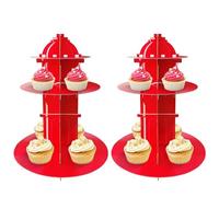 2 Pcs Fire Hydrant Cupcake Stand,3 Tier Sturdy Cardboard Firefighter Theme Cupcakes Tower Holder Food Display for Fire Theme Party Fire Truck Birthday Party Decoration