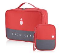 2 Pcs First Aid Bag Empty, Waterproof Medical Bag, 2 Size Travel Medicine Bag, Medicine Storage Bag Built-in Compartment, Portable Medicine Bag for Travelling Camping Home Hiking (Red)