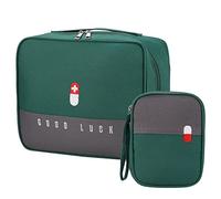 2 Pcs First Aid Bag Empty, Waterproof Medical Bag, 2 Size Travel Medicine Bag, Medicine Storage Bag Built-in Compartment, Portable Medicine Bag for Travelling Camping Home Hiking (Green)