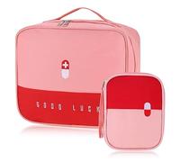 2 Pcs First Aid Bag Empty, Waterproof Travel Medical Bag with 2 Size, Medicine Storage Bags Built-in Compartment, Portable Medicine Bags for Travelling Camping Home Hiking (Pink)