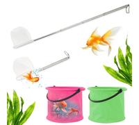 2 Pcs Fish Collapsible Bucket Outdoor Tool with 2 Pcs Fish Extendable Net for Shrimp Bettas Brine Catching