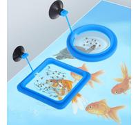 2 Pcs Fish Feeding Ring, Aquarium Feeding Ring Turtle Tank Accessories Automatic Square and Round Floating Food Feeder with Suction Cup for Betta Guppy Goldfish (Blue)