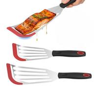 2 Pcs Fish Spatula,Heat Resistant Silicone Soft Edge Metal Spatula for Nonstick Cookware,Stainless Steel Fish Slice Spatulas for Eggs, Pancakes, Steak