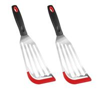 2 PCS Fish Turner Spatula Set, Heat Resistant Silicone Edge Slotted, Fish Spatulas, Stainless Steel Silicone-Tip Slotted Cooking Spatula Flipper for Fish, Egg, Pancake
