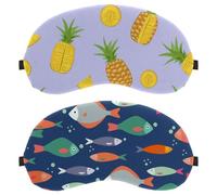 2 PCS Fishes Pattern Colorful Navy Sea Sleep Mask, Completely Block Out Light Eye Mask for Side Sleeper, Zero Eye Pressure Night Blindfold, Adjustable Eye Shade Cover