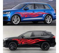 2 Pcs Flame Car Body Side Sticker Vinyl Graphics Decals for Cars/Trucks/SUVs,Universal Large Self-Adhesive Cool Fire Car Stickers (Red)