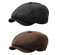 2 PCS Flat Cap, Newsboy Cap, Kangol Style Flat Cap, Two Pack with Black and Coffee Colours, Classic British Headwear for Daily Use