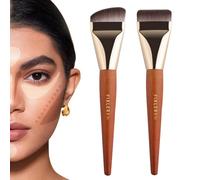 2 Pcs Flat Foundation Brush for Liquid Makeup,Ultra Thin Liquid Foundation Brush Premium Makeup Face Brush for Blending, Cream, Thin Foundation Brush Makeup Tool Face Makeup Brush & tool (brown)
