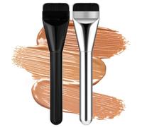 2 Pcs Flat Foundation Brush Tapping Korean Spatula Top Facial Brushes for Liquid Foundations Mask Premium Face Brushes for Blending Cream (Black Silver)