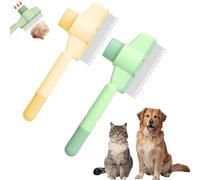 2 PCS Flea Comb For Cats,Self-Cleaning with Stainless Steel Metal Teeth,De-Shedding Cat Brush for Short and Long Hair Cats (Yellow+Green)