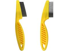2 Pcs Flea Comb for Dogs and Cats, 7.1 in and 5.5 in Pet Hair Comb, Fine Stainless Steel Teeth, Non-Slip Pet Grooming Comb for Tangled Fur and Loose Hair, Small to Medium Pets, Yellow