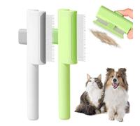 2 Pcs Flea Comb for Pet, Dog Cat Hair Removal Comb with Release Button, Self-Cleaning Grooming Brush for Shedding, Massaging, Short & Long Fur (White&Green)