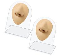 2 Pcs Flexible Silicone Nose Model Reused Soft Nose Mold Fake Nose for Earrings Jewelry Display Rubber Nose for Piercing Practice with Acrylic Stand (Skin Color, Nose Style)
