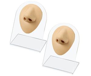 2 Pcs Flexible Silicone Nose Model Reused Soft Nose Mold Fake Nose for Earrings Jewelry Display Rubber Nose for Piercing Practice with Acrylic Stand (Skin Color, Nose Style)