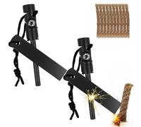 2 Pcs Flint Fire Starter Kit, Survival Fire Steel Premium Ferro Rod with 10 Pcs Fire Starter Hemp Rope, Including Whistle, Compass, Scraper with Scale for Camping Hiking Outdoor (Black)