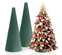 2 Pcs Floral Foam Tree Cones, Large Size 9.45 x 3.15 Inches Green Dry & Wet Flower Foam for Christmas DIY Crafts, Florist Foam for Xmas, Wedding, Birthdays, Party Decor
