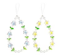 2 Pcs Flower Beaded Phone Wrist Strap Cute Phones Charm Lanyard Floral Phones Case Wristlet String Mobile Phone Charms Lanyard cellphone Keychain Bracelet Camera Key Chain Charm for Women Yellow Blue