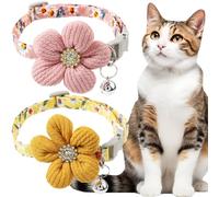 2 PCS Flower Cat Collars Breakaway Cat Collar Adjustable Puppy Kitten Necklace Rhinestone Knitted Flower Necklace Quick Release Buckle Floral Pet Accessories for Cats Puppy Dog