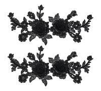 2 Pcs Flower Embroidery Lace Applique Black Embroidered Floral Appliques Embroidered Iron on Patch Rose Sew on Patches for Jeans Sweater Hats Shoes Bags DIY Sewing Crafts