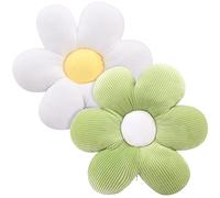 2 Pcs Flower Floor Pillow Seating, 40cm Shaped Chair Seat Pad, Soft Petal Cushion, Cute Plush Tatami for Car Home Sofa (Green+White)
