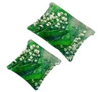 2 PCS Flower Flora Nature Season Field Pocket Cosmetic Bag, Self-Closing Shrapnel Makeup Pouch, Portable No Zipper Mini Travel Make Up Bag for Coin Lipstick Cosmetics Earphones Jewelry Organizer