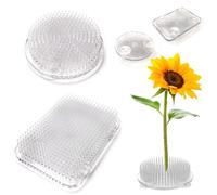 2 Pcs Flower Frog, Kenzan Frogs, Clear Plastic Pin Frog Flowers Arrangement Holder, Clear Plastic Ikebana, with 3 Suckers, Floral Frogs Vase Arranging Accessories for Flower DIY Craft-Rectangular, rou