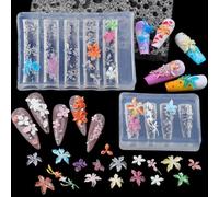 2 Pcs Flower Silicone Nail Art Molds, 3D Spring Summer Flowers Nail Charms Mold with Clear Embossed Templates, Floral Carving Tool for Gel Resin Nails Supplies, DIY Manicure Sculpture Molds for Women