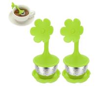 2 Pcs Flower Tea Infuser, Stainless Steel Loose Leaf Tea Steeper Filter with Silicone Handle Reusable Coarse Pores Mesh Strainer Diffuser for Teacups Teapots Mugs, Green (Green)