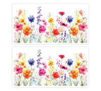 2 Pcs Flower Window Stickers Floral Garden Window Decal for Glass Windows Removable Colorful Botanical Flower Grass Window Clings Window Decor for Kitchen Bedroom Living Room 11.8 x 23.6 inch