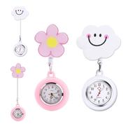2 PCS Fob Watch, Fob Watches for Nurses,Nurses Fob Watch,Portable Nurse Watch Retractable Clip-On Glow in Dark Medical Pocket Watch,White Cloud and Pink Flower Pattern for Nurses Doctors Caregivers
