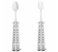 2 Pcs Foldable Camping Utensil Set - Stainless Steel Butterfly Design Spoon & Fork for Outdoor, Travel & BBQ - Compact & Lightweight for Kitchen, Hiking & Picnics