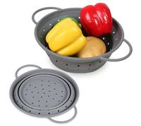 2 Pcs Foldable Colander Strainer Silicone Kitchen Filter Baskets Heat Resistant with Non Slip Bases for Washing Vegetables Fruits(Grey,2)