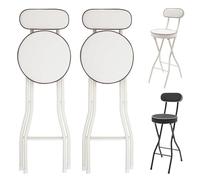 2 Pcs Foldable Counter Height Bar Stools with Backrest Padded Seat 150kg Capacity Adjustable 55/65/75cm Ideal for Kitchen Balcony Dorm Party (White H55cm)