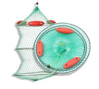2 Pcs Foldable Portable Fishing Basket Three Floats Fishing Gear Thick Nylon Net Woven Floating Fish Net Bag(40 * 48cm)