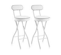 2 Pcs Folding Bar Stools with Backrest Round Padded High Chairs Portable Footrest Stools for Kitchen Garden Breakfast 55cm/21.6in White