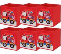 2 PCS Folding Collapsible Storage Cube Boxes for Kids Toy Clothes with Handle, Foldable Kids Canvas Unit Cube Organiser Basket Bin for Nursery Children Bedroom Wardrobe (Red Car, Pack of 6)