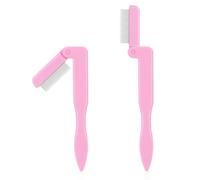 2 Pcs Folding Eyelash Comb Stainless Steel Metal Teeth Eyebrow Comb Eyelash Separator Tool Professional Lash Separator Lash and Brow Makeup Applicator Brush Tool for Mascara Eyelashes Eyebrow(Pink)