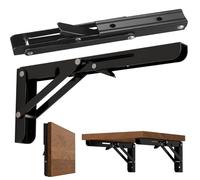 2 Pcs Folding Shelf Brackets, Collapsible Heavy Duty Wall Brackets for Table Bench, DIY Wall Table Hinges with Screws, Space Saving, Max Load 330 lb (10 inch)