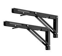 2 Pcs Folding Shelf Brackets Heavy Duty, 12 Inch Triangle Wall Brackets for Shelves, 90 Degree Right Angle Black Metal Floating Shelf Support Brackets, for Living Room DIY, Max Load 220LBS