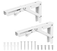 2 Pcs Folding Shelf Brackets Heavy Duty, Foldable Metal Wall Brackets for Shelves Brackets, Collapsible Shelf Brackets & Supports Wall Mounted, Folding Hinges for Bench Table Shelf (White 8 lnch)