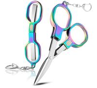 2 Pcs Folding Stainless Steel Portable Mini Travel Scissors, Safety Foldable Pocket Badge Small Scissors All Purpose with 2 Keychain for Travel, Home, Office, Craft, Sewing, Nurse Accessories (Color)