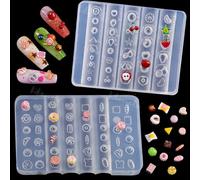 2 Pcs Food & Fruit Silicone Nail Molds, 3D Strawberry Cherry Apple Bread Sandwich Nail Forms Resin Tableware Bear Nail Art Charms Mould Clear Gel Nails Mold for Women DIY Manicure Craft Supplies