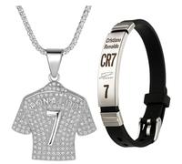2 PCS Football Stuff, Football Star Bracelet Pendant Necklace Set, Football Gifts for Boys,Football Necklace,Champions League Jewelry Gift for Football Fans,Adjustable Football Fan Jewelry Gift,Silver