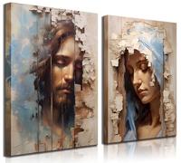 2 Pcs Framed Jesus Virgin Mary Mural Art Christian Catholic Canvas Paintings Pictures Religious Wall Decoration Posters Living Room Bedroom Church Decoration Hangable