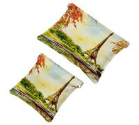 2 PCS France Eiffel Tower Romantic The Seine River View Pocket Cosmetic Bag, Self-Closing Shrapnel Makeup Pouch, Portable Mini Travel Make Up Bag for Coin Lipstick Earphones Jewelry Organizer