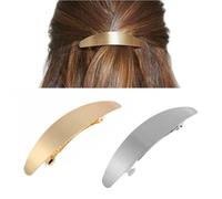 2 Pcs French Metal Oval Hair Barrettes Non-Slip Hair Clip Classic Ponytail Clamps Clasp Vintage Metal Hair Pins Simple Retro Hair Accessories for Women Thick Long Hair (Gold+Silver)
