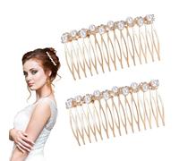 2 Pcs French Pearl Hair Comb Slides for Women, Decorative Gold Pearl Side Combs with Teeth Rhinestones, Vintage Rhinestone Crystal Side Combs Accessories for Girls Bridal Fine Hair