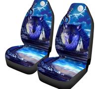 2 Pcs Front Seats Cushion Cover Absorbent Sweat Car Seat Cover Breathable Car Seat Protector Universal Fit Truck Sedan Car Wolf Under The Moonlight